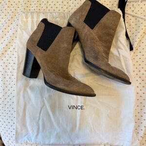 Vince Tan and Black Ankle Boots with Block Heel